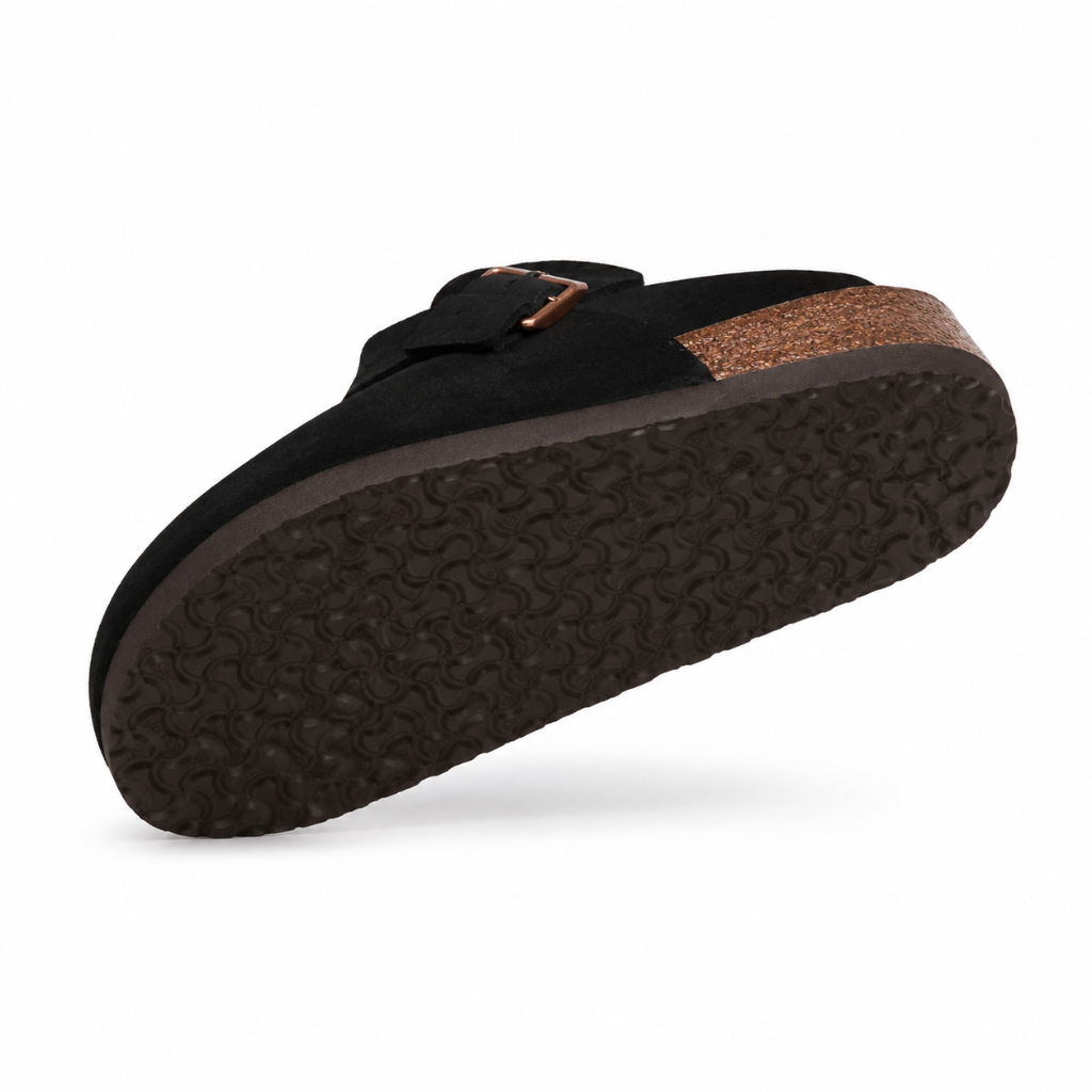 Loire women's black sandals faux-suede upper detail
