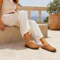 Annecy women's caramel leather sandals side profile