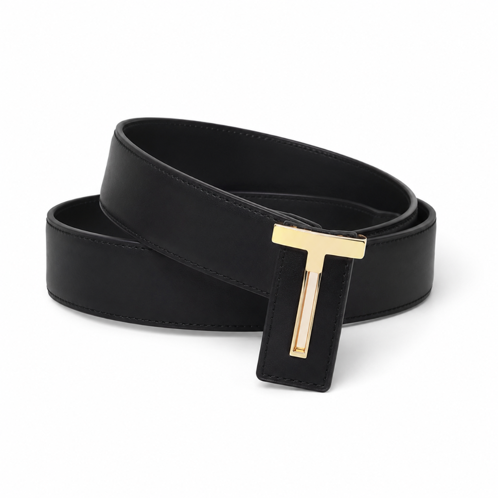 Granada black leather belt rectangular buckle detail