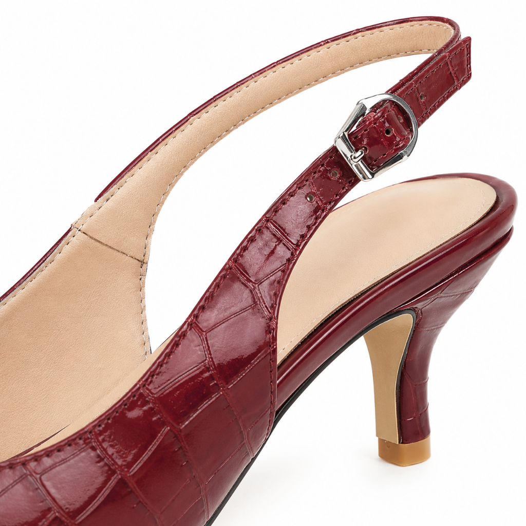 Colmar women's burgundy court shoes buckle strap detail