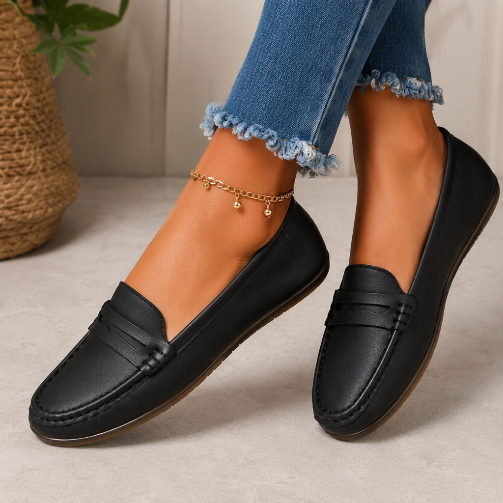 Lyon women's black loafers alternate angle
