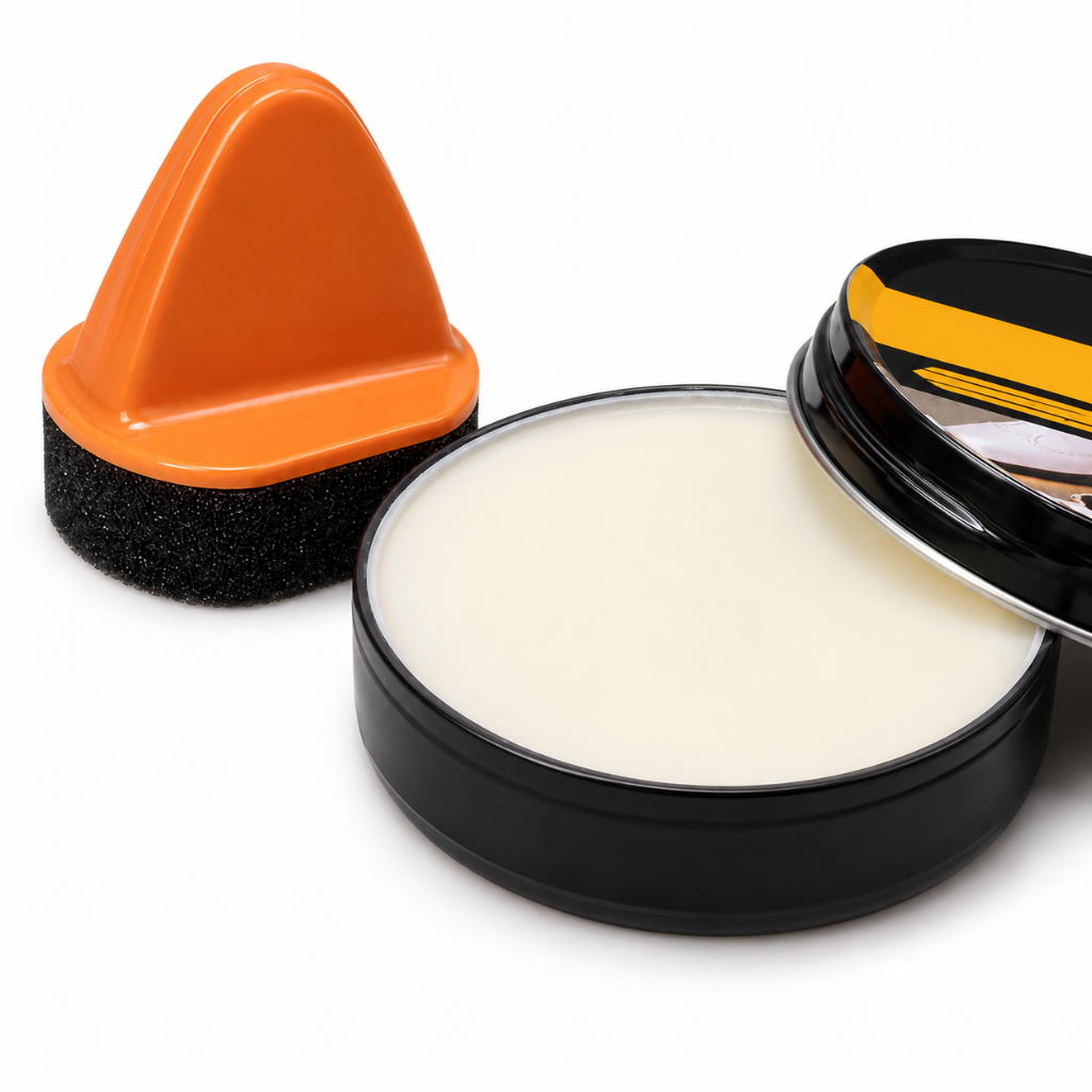 Neutral leather shoe polish cream with applicator applicator detail