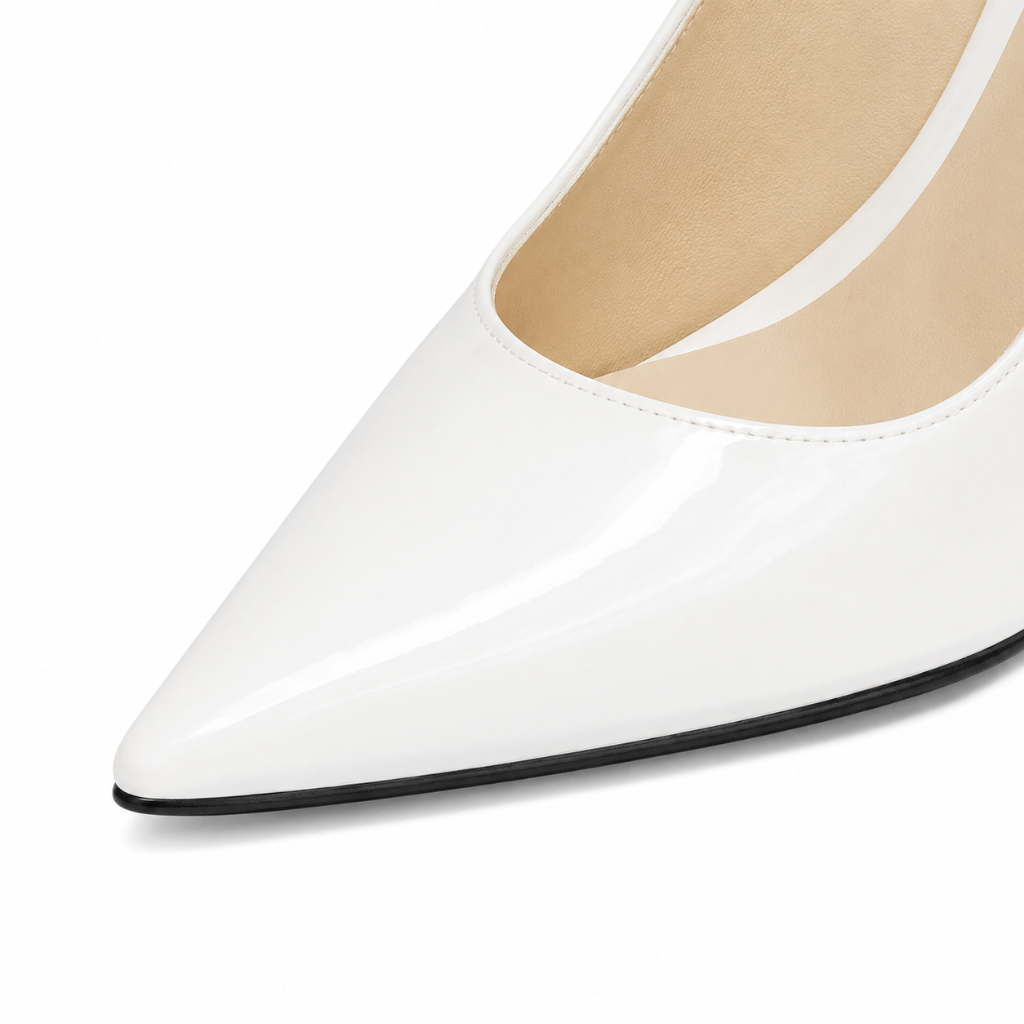 Annecy women's white court shoes pointed toe detail