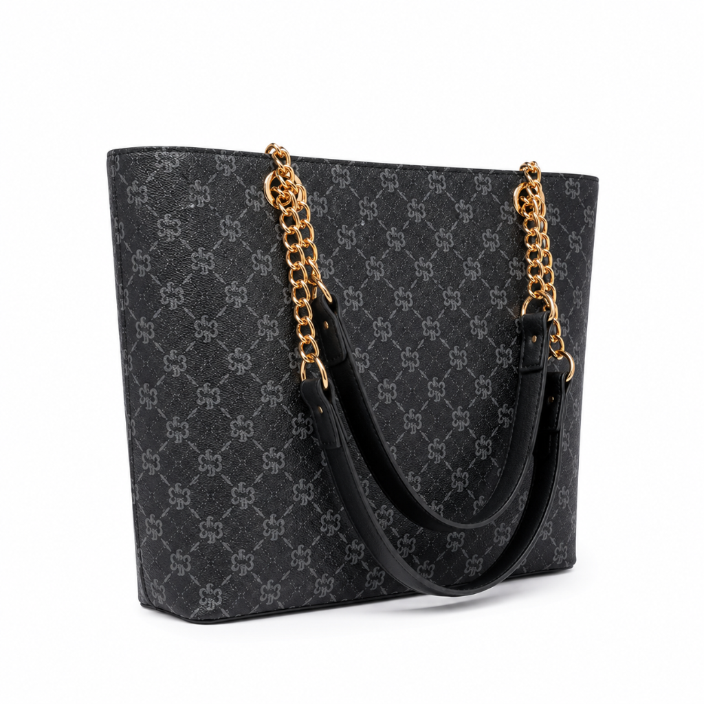 Venice women's black tote bag plaid detail