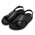 Marseille women's black leather sandals upper detail