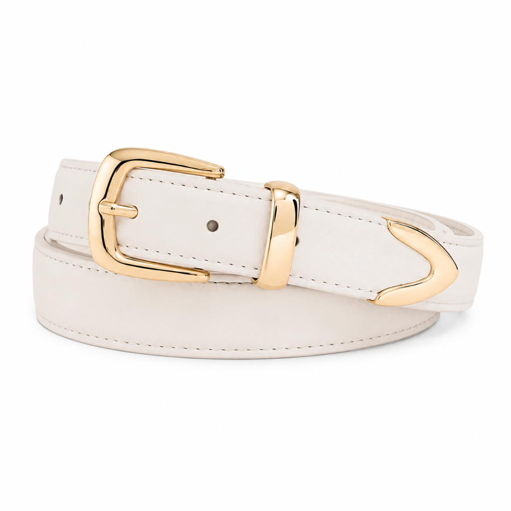 Sicily women's white leather belt buckle detail