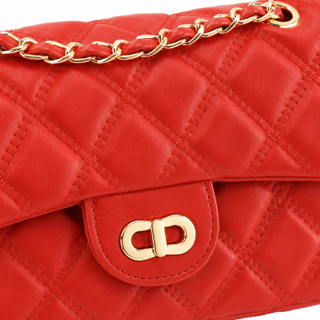 Louvre women's red shoulder bag side profile