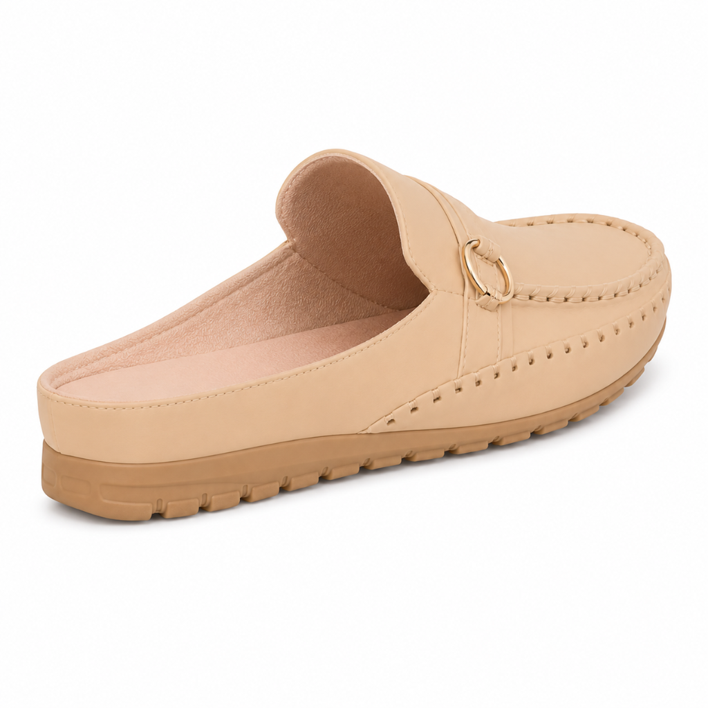 Saint-Tropez women's beige mule-style sandals fabric insole detail