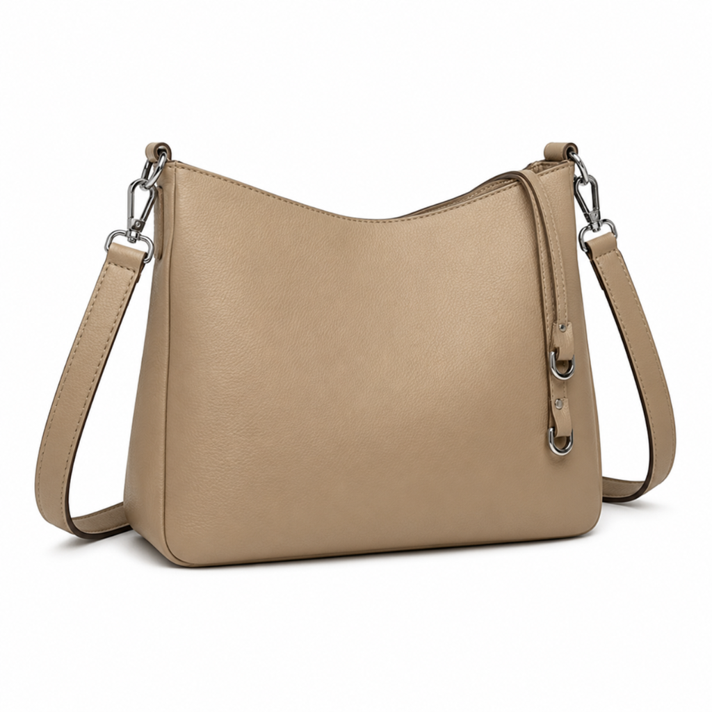 Opera women's beige shoulder bag zip closure detail