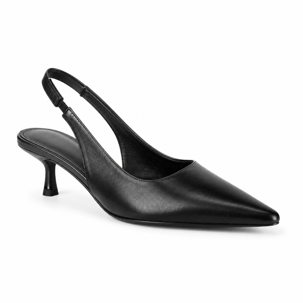 Deauville women's black court shoes side profile