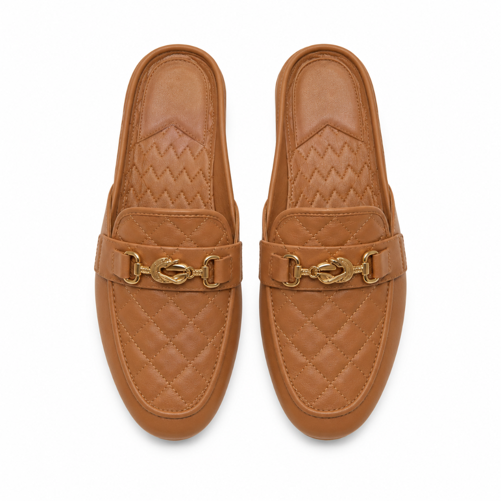 Vendôme women's caramel mules upper detail