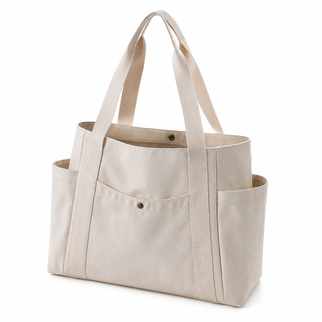 Amalfi women's white tote bag exterior pocket detail