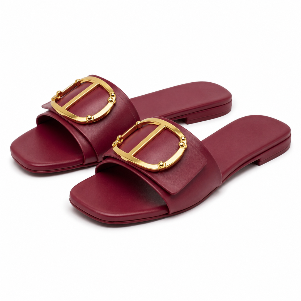Lyon women's burgundy sandals side profile