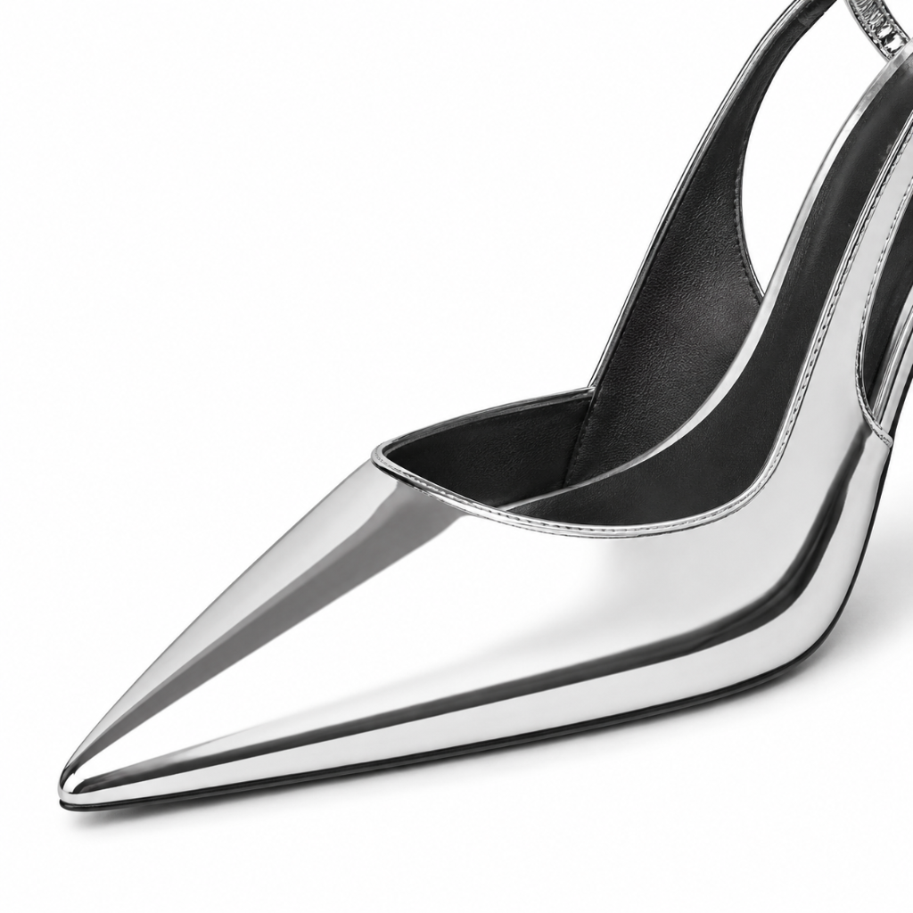 Avignon women's silver court shoes pointed toe detail
