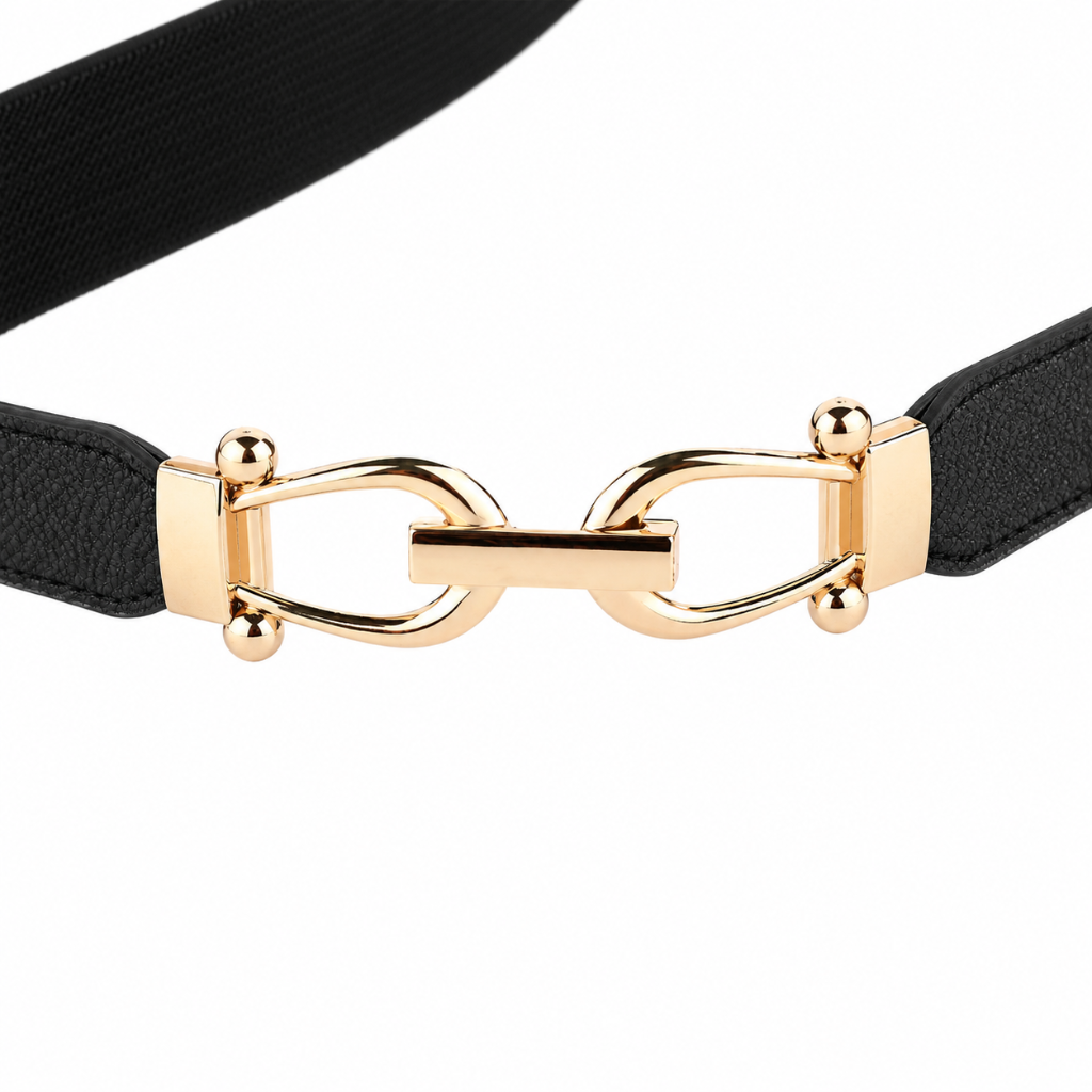 Madrid black waist belt fastening detail