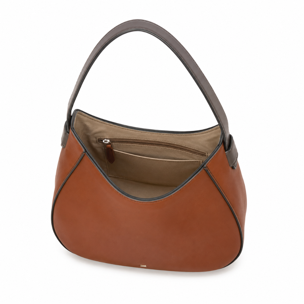 Sorbonne women's light brown shoulder bag hasp closure detail