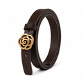 Lisbon brown leather belt rose-flower buckle detail