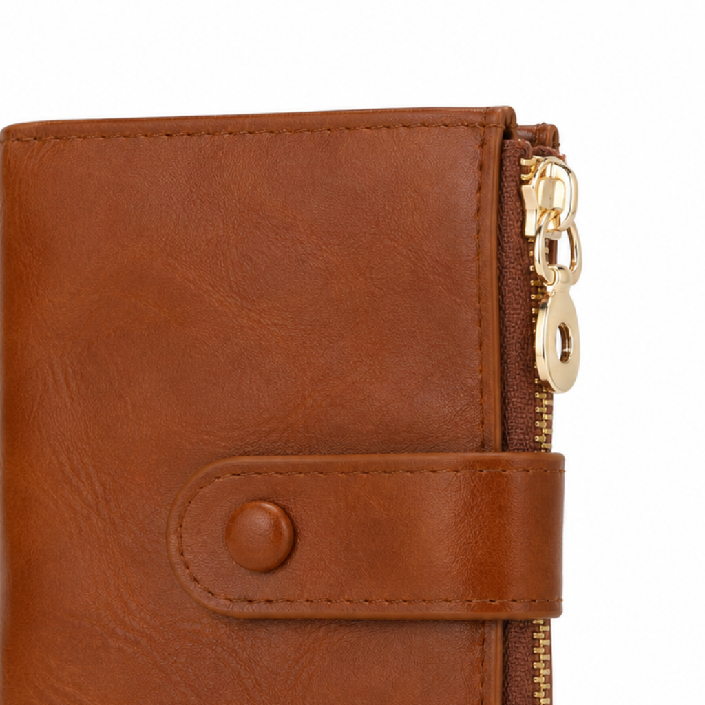As women's caramel wallet interior compartments