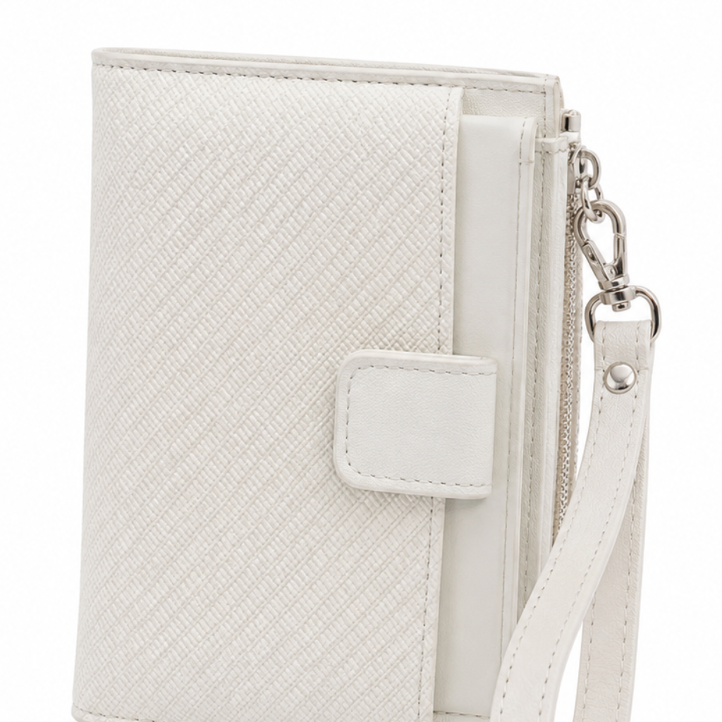 Palermo women's white wallet zip closure detail