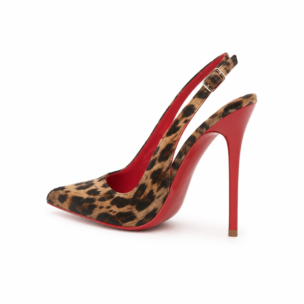 Saint-Tropez women's red leopard print court shoes pointed toe detail