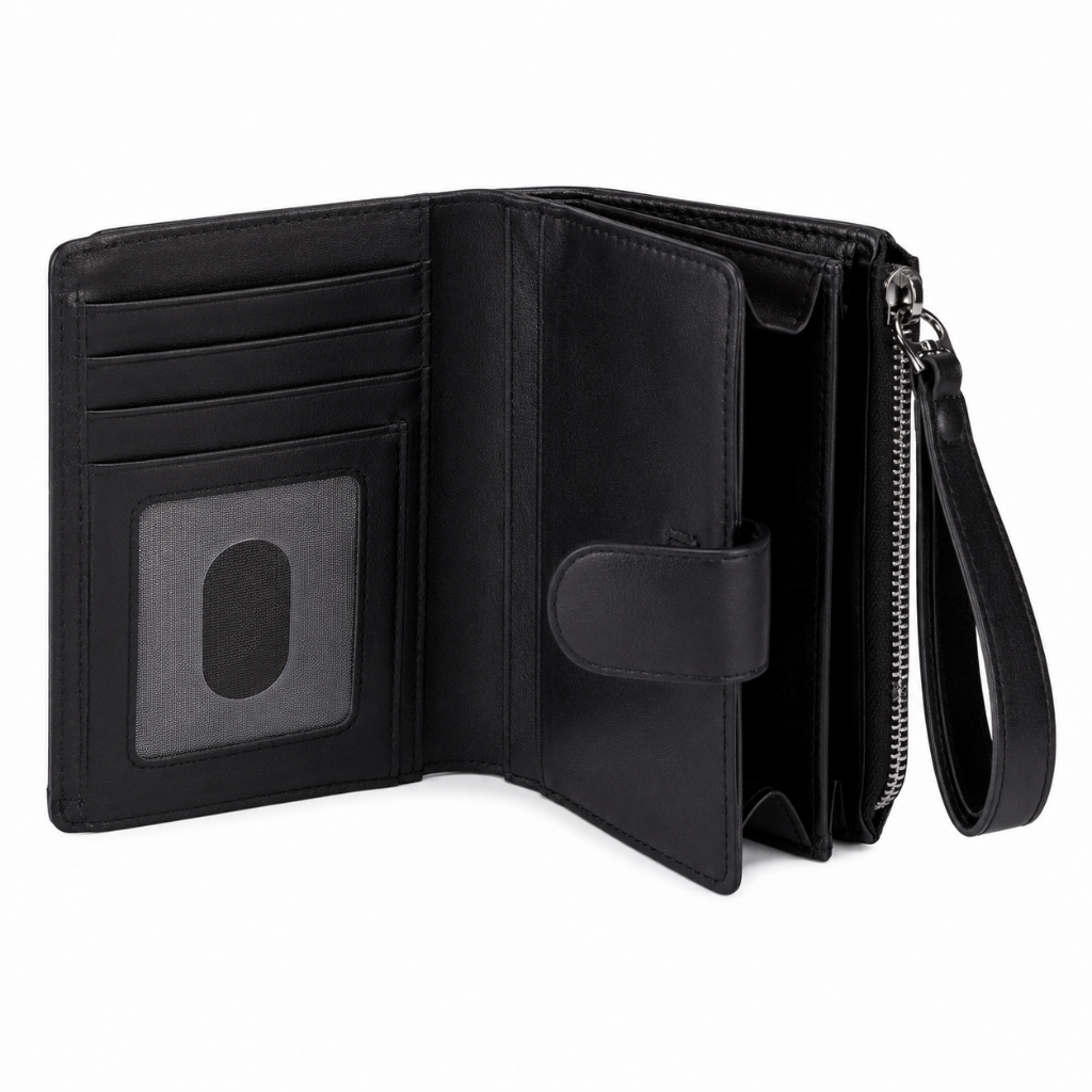 Palermo women's black wallet interior compartments