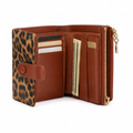 As women's brown leopard print wallet closure detail