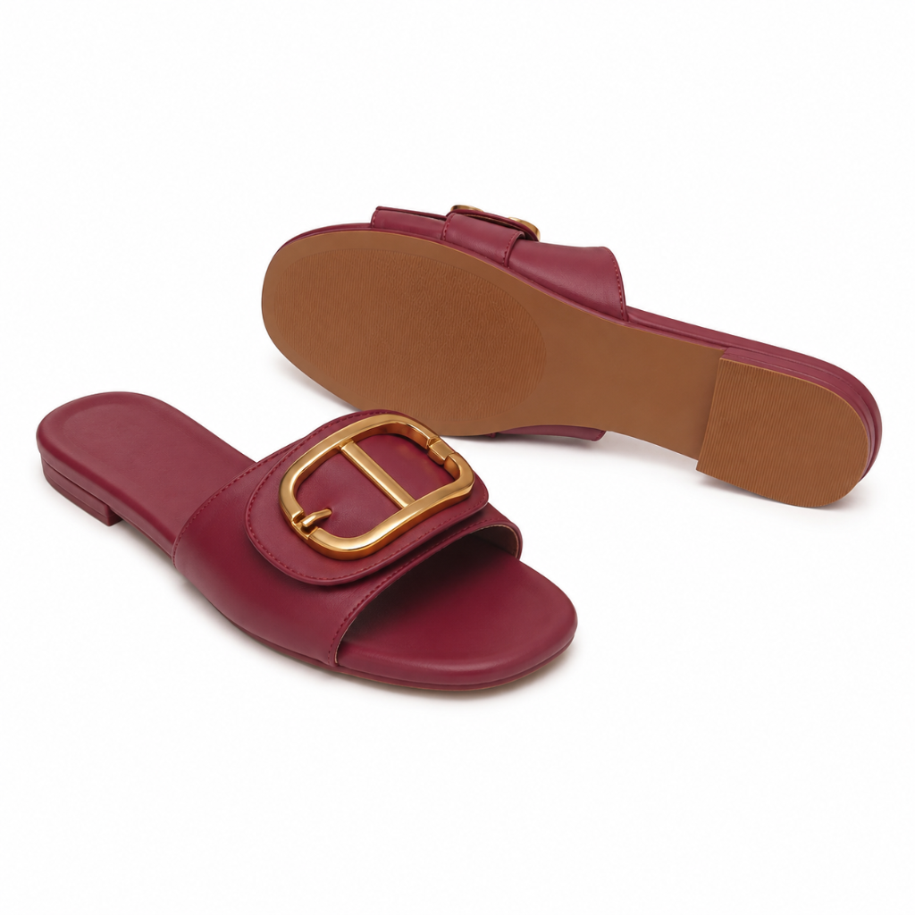 Lyon women's burgundy sandals upper detail