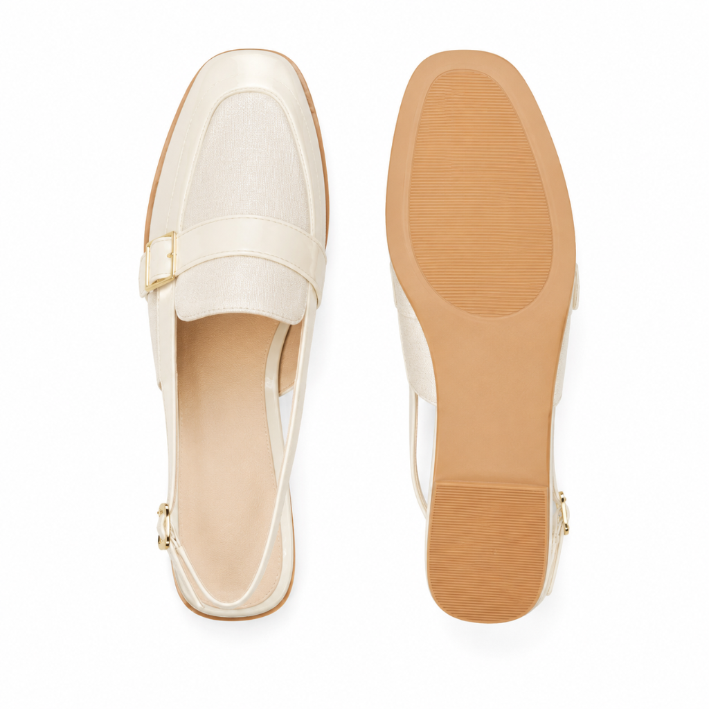 Milan women's white mules buckle strap detail