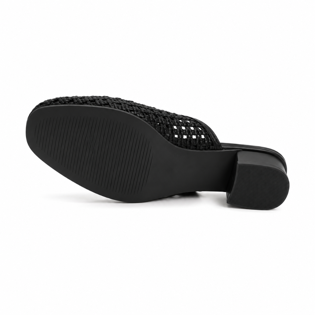 Marais women's black mules side profile