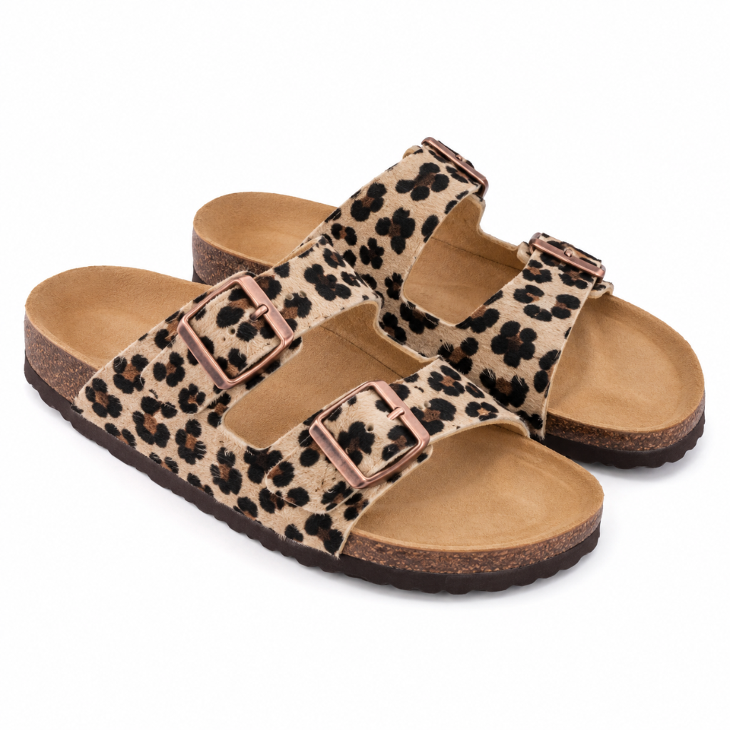 Colmar women's apricot leopard-print sandals T-bar buckle detail