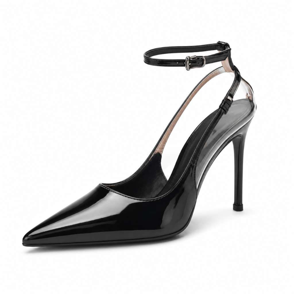 Cannes women's black court shoes side profile