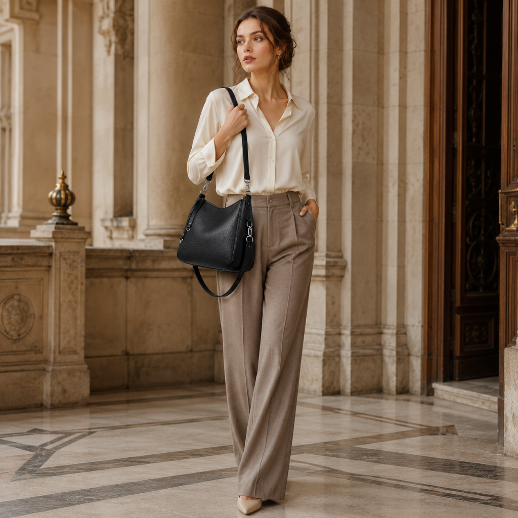 Opera women's black shoulder bag strap detail