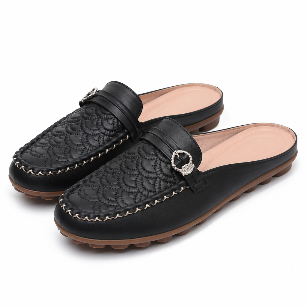 Saint-Tropez women's black mule-style sandals side profile