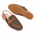 Milan women's caramel mules buckle strap detail