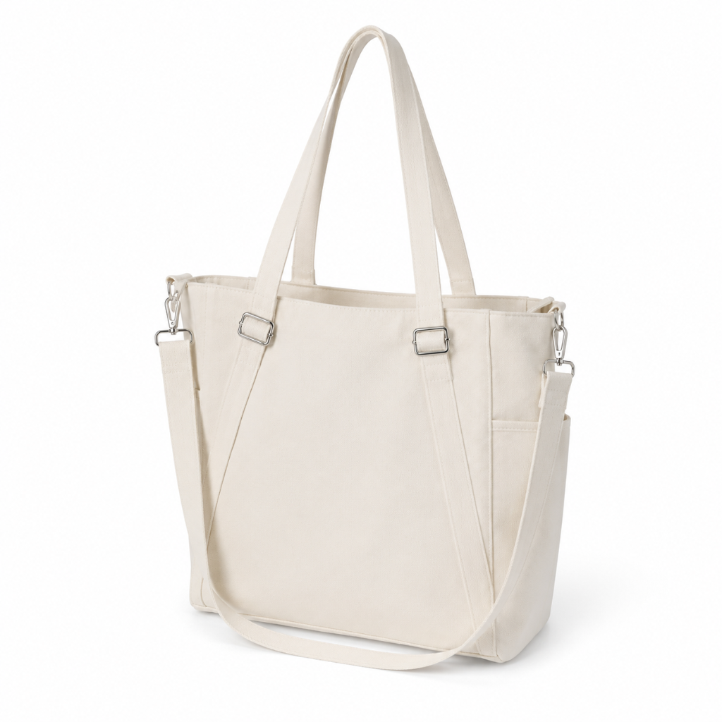 Madeleine women's white tote bag zip closure detail