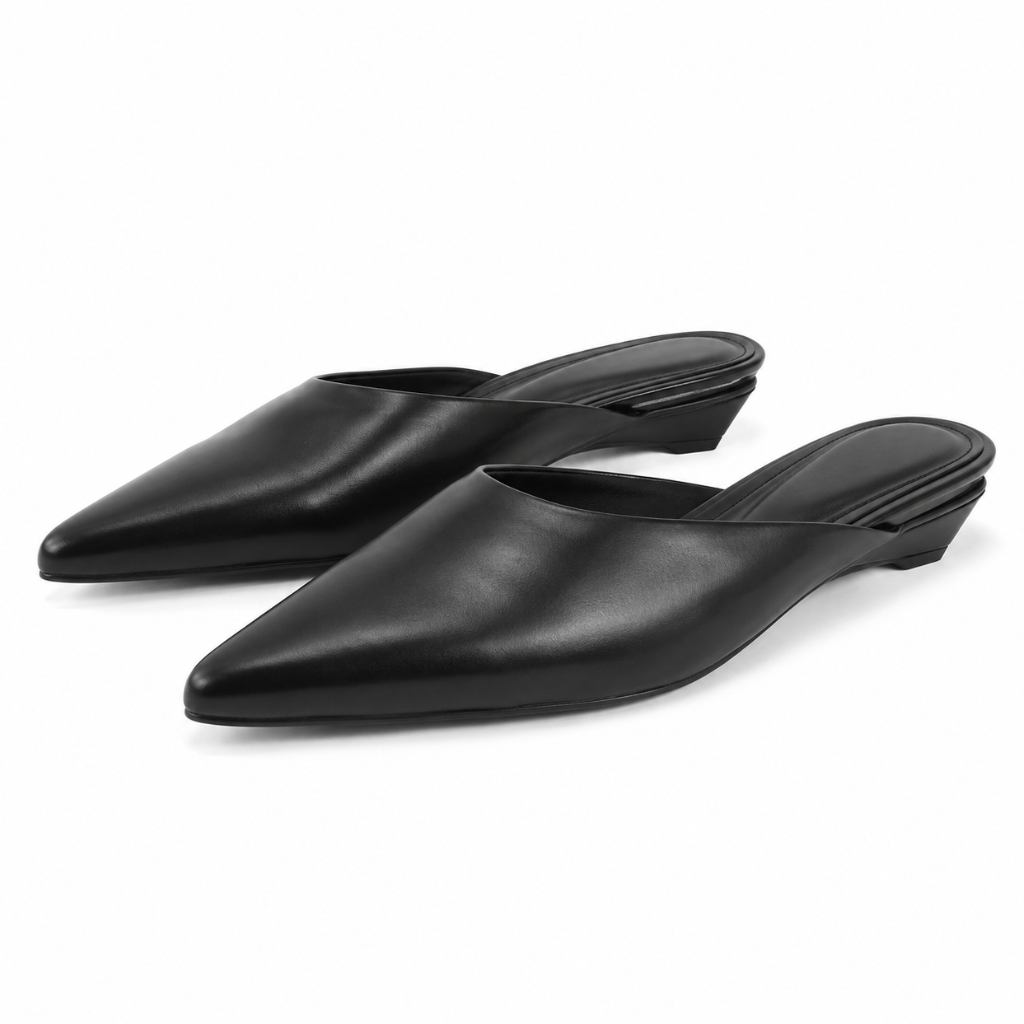 Venus women's black mules side profile