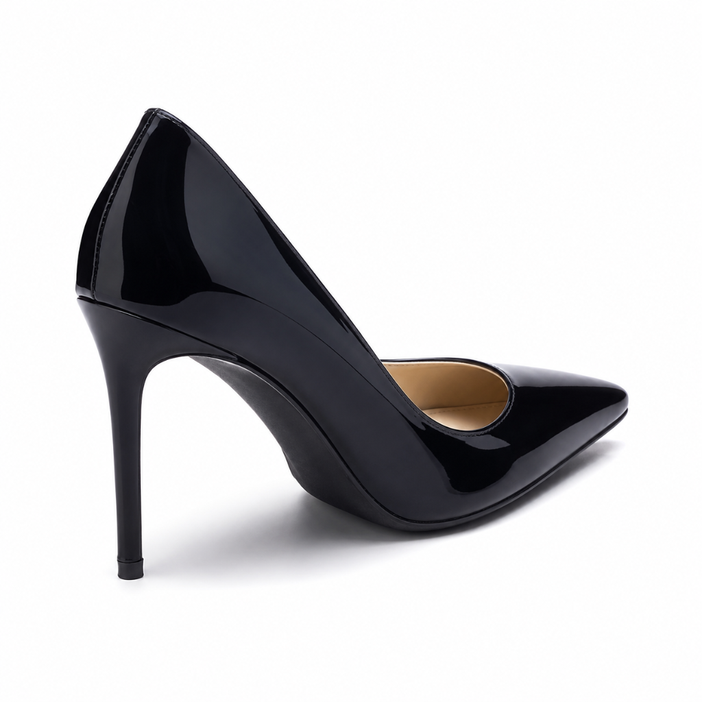 Annecy women's black court shoes heel detail