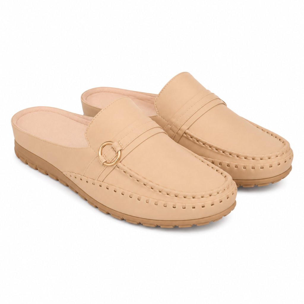 Saint-Tropez women's beige mule-style sandals side profile
