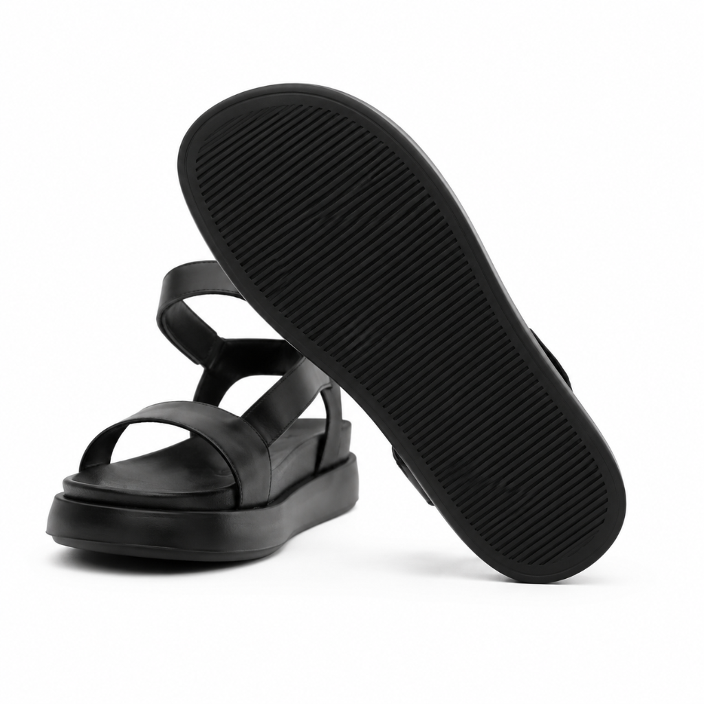 Versailles women's black leather sandals side profile
