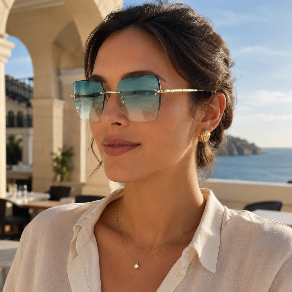 Ibiza women's gold and green sunglasses alternate angle