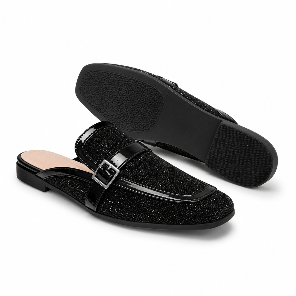 Florence women's black mules upper detail
