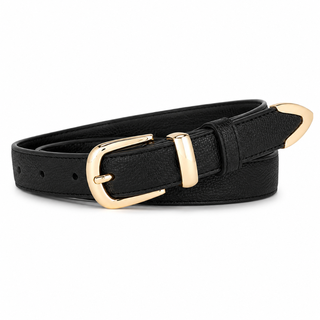 Sicily women's black leather belt buckle detail