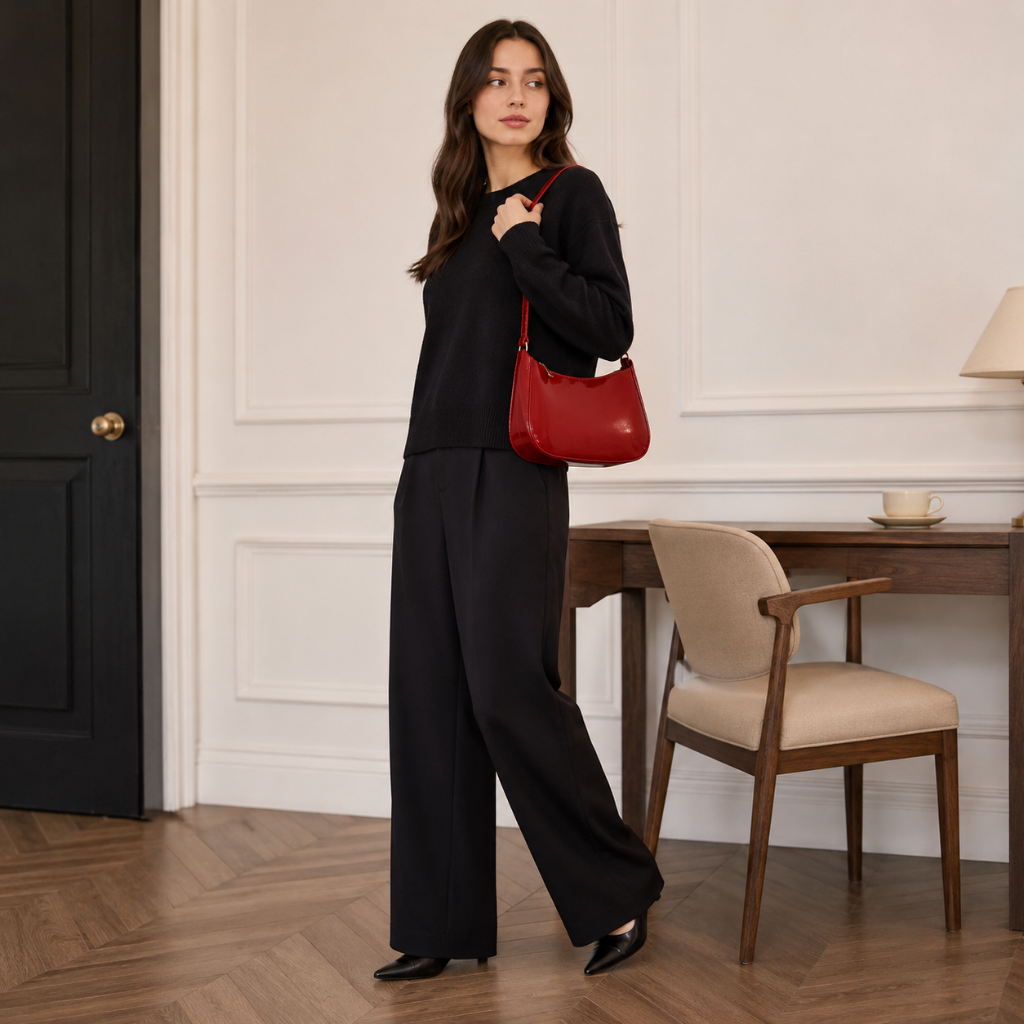 Rome women's red handbag zip closure detail