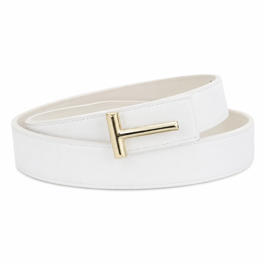 Granada white leather belt rectangular buckle detail