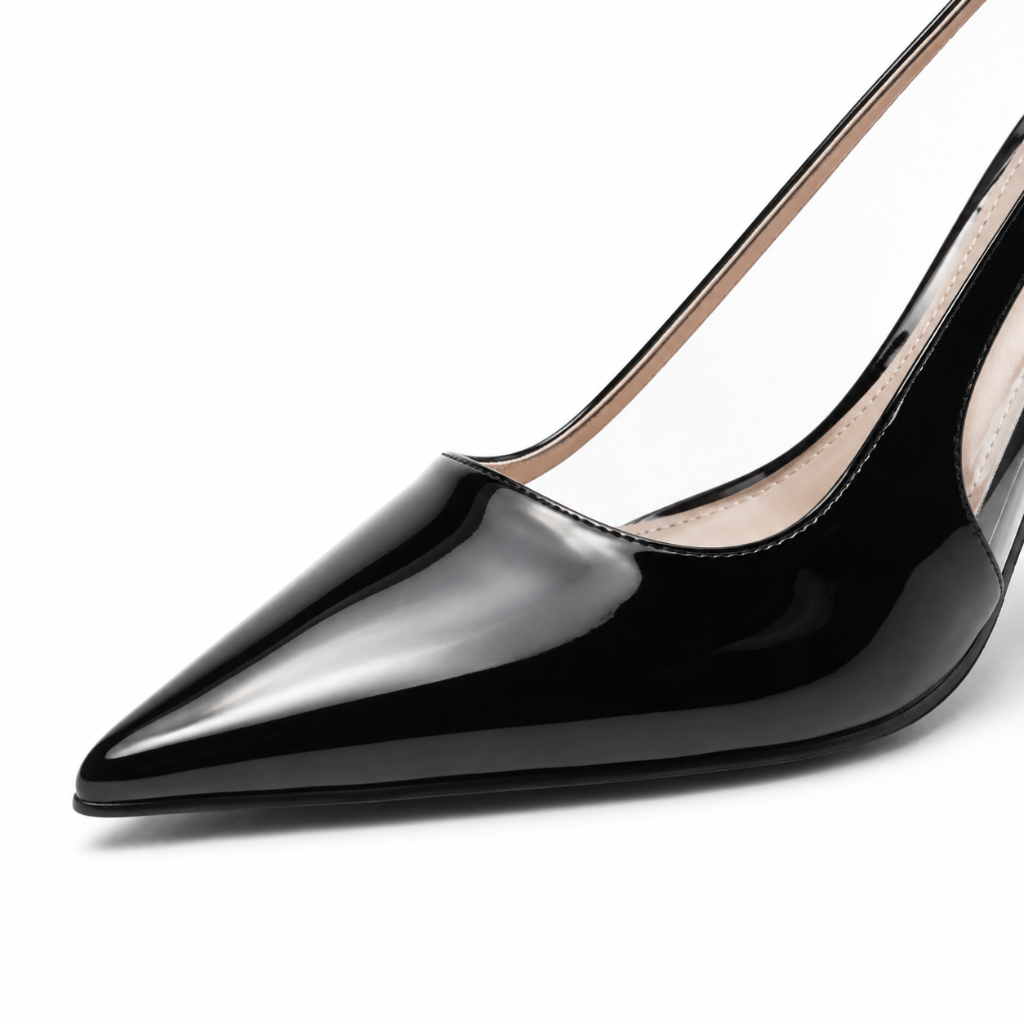Cannes women's black court shoes upper detail
