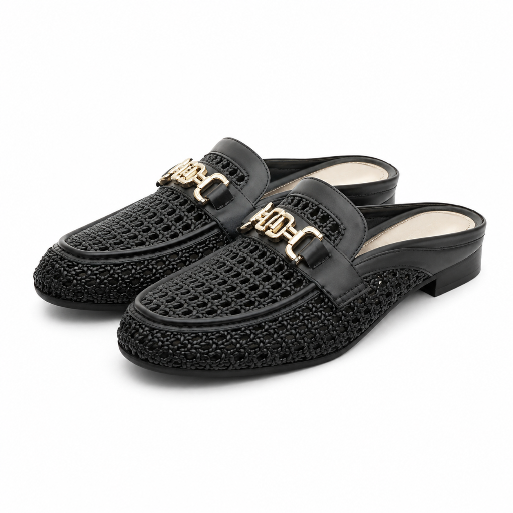 Opera women's black mules upper detail