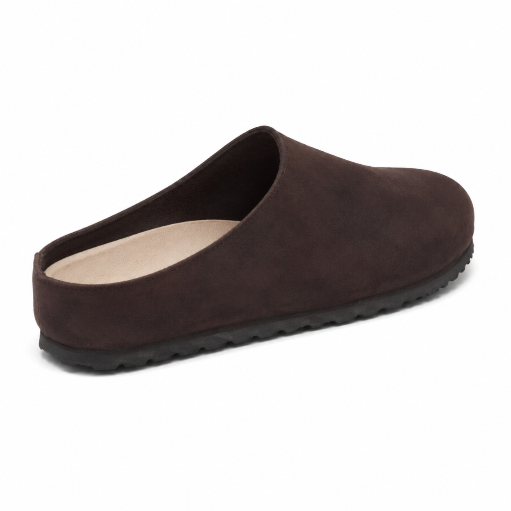 Annecy women's coffee-brown leather sandals pull-on opening detail