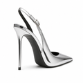 Avignon women's silver court shoes heel detail