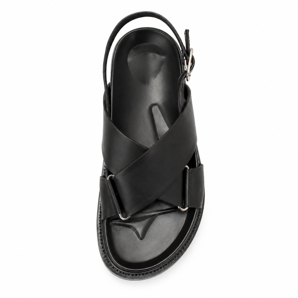 Marseille women's black leather sandals sole detail