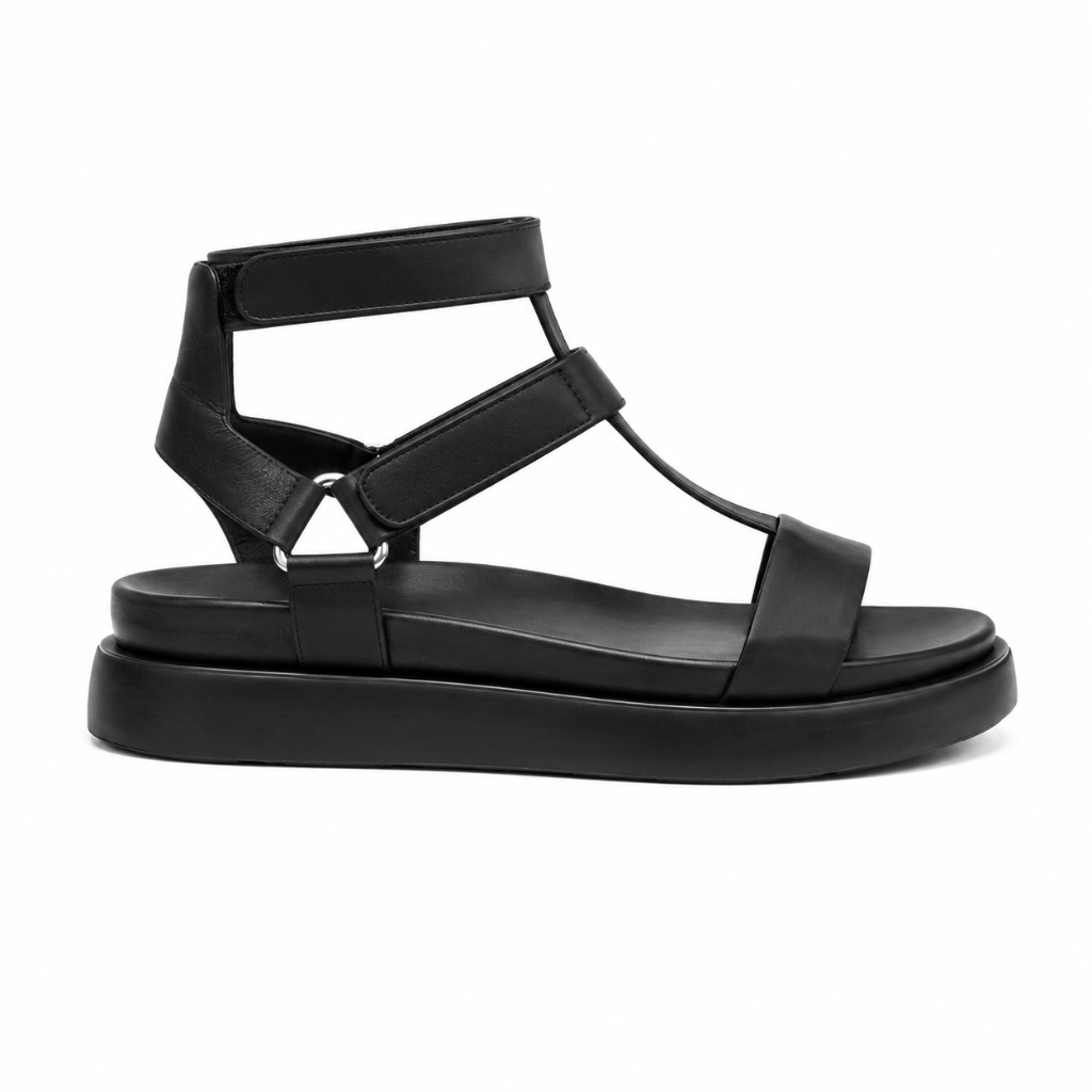 Versailles women's black leather sandals
